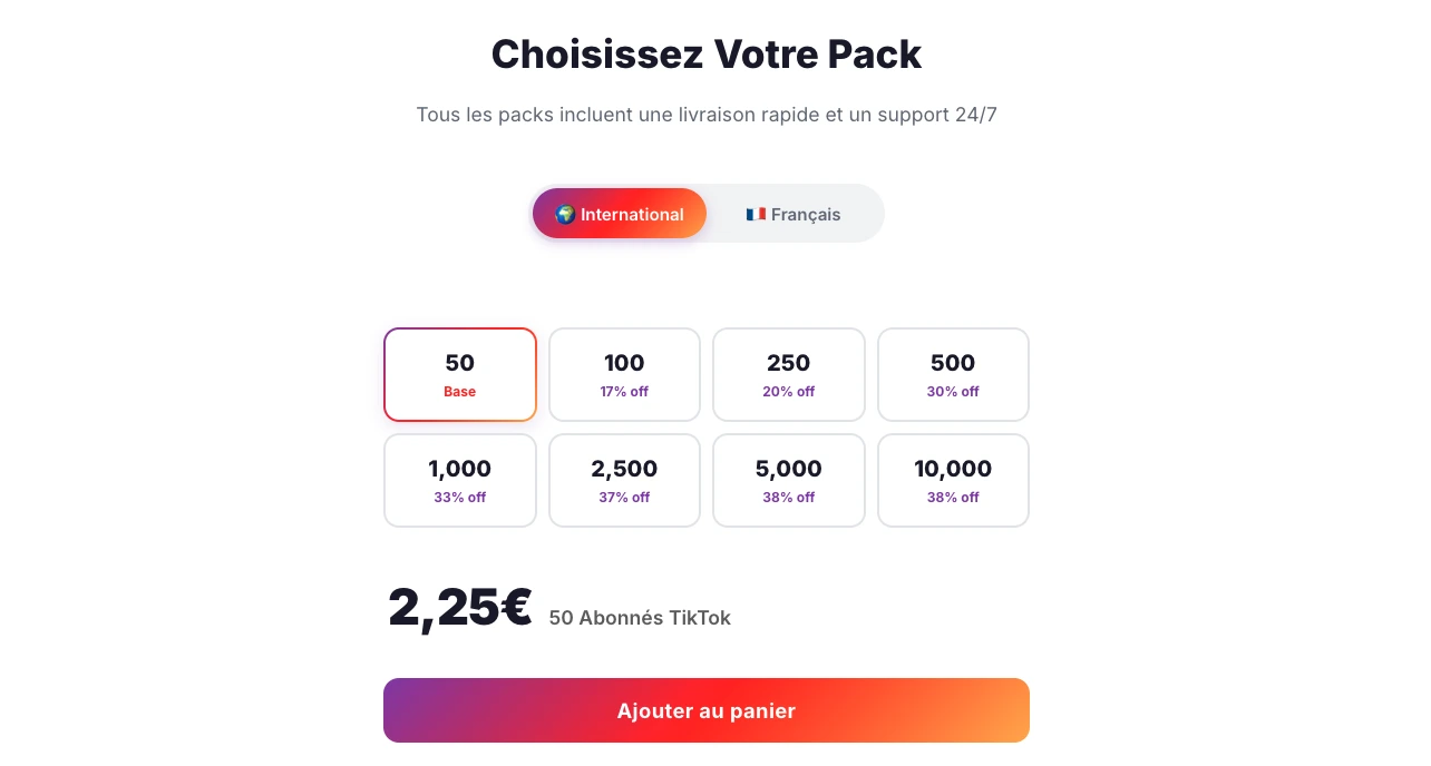 Offerta pacchetti follower TikTok su Followers-Lab